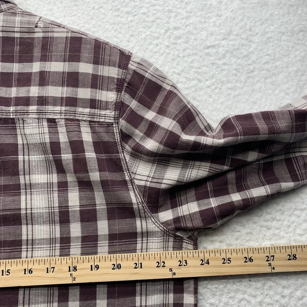 The North Face Button Up Shirt Mens Large L Maroon Gray Plaid Hiking Outdoors